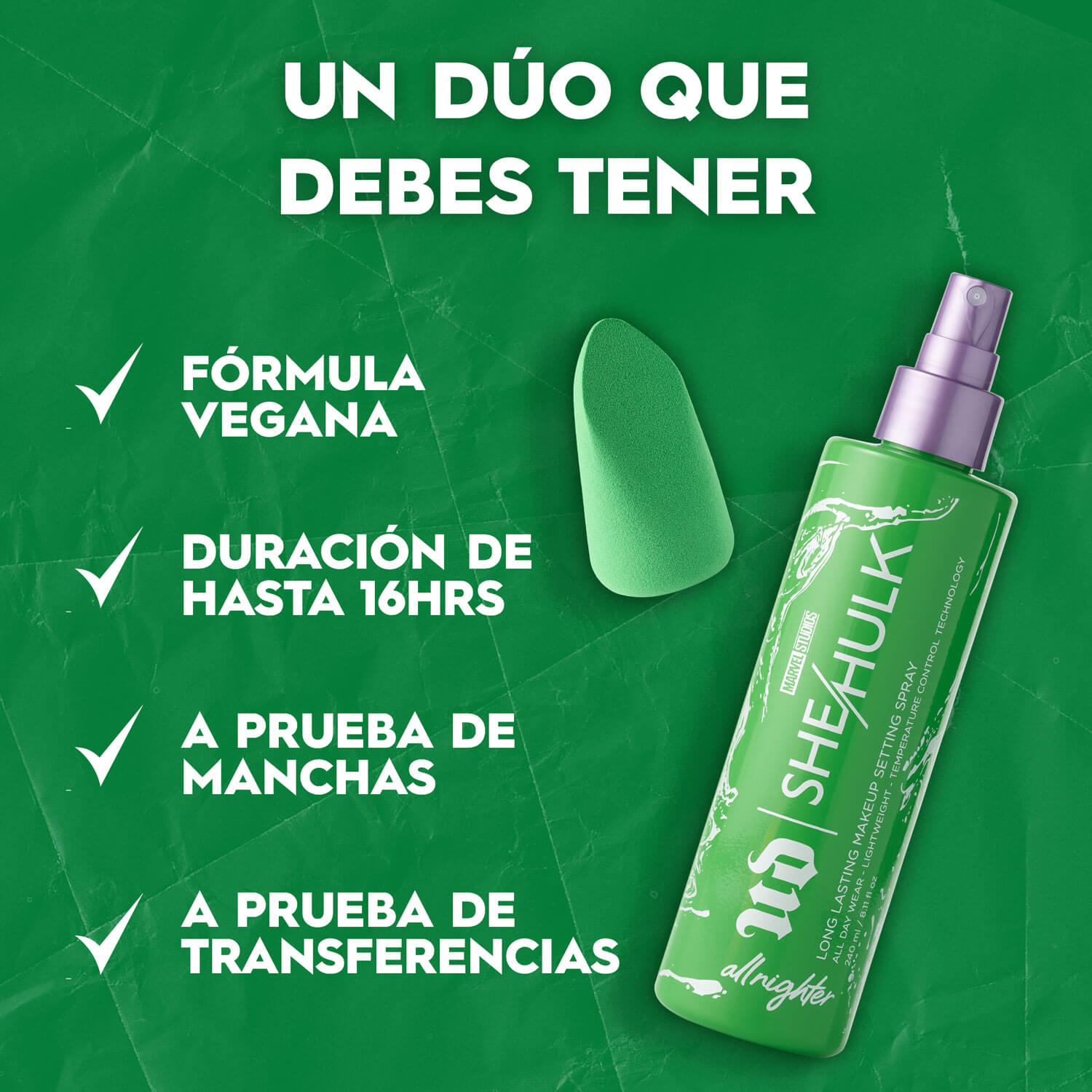 HEROIC DUO: ALL NIGHTER SETTING SPRAY + MULTI-PURPOSE (SPRAY FIJADOR Y ESPONJA)